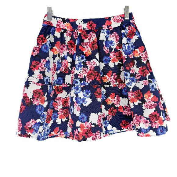 Express Dresses & Skirts - Express Floral Full Circle Mini Skirt Lined Blue Size 2 EUC